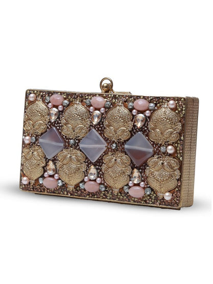 Arya Embellished Brass Clutch