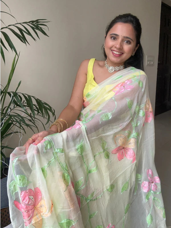 Mrunal - Hand Painted Pre-Pleated Chiffon Saree