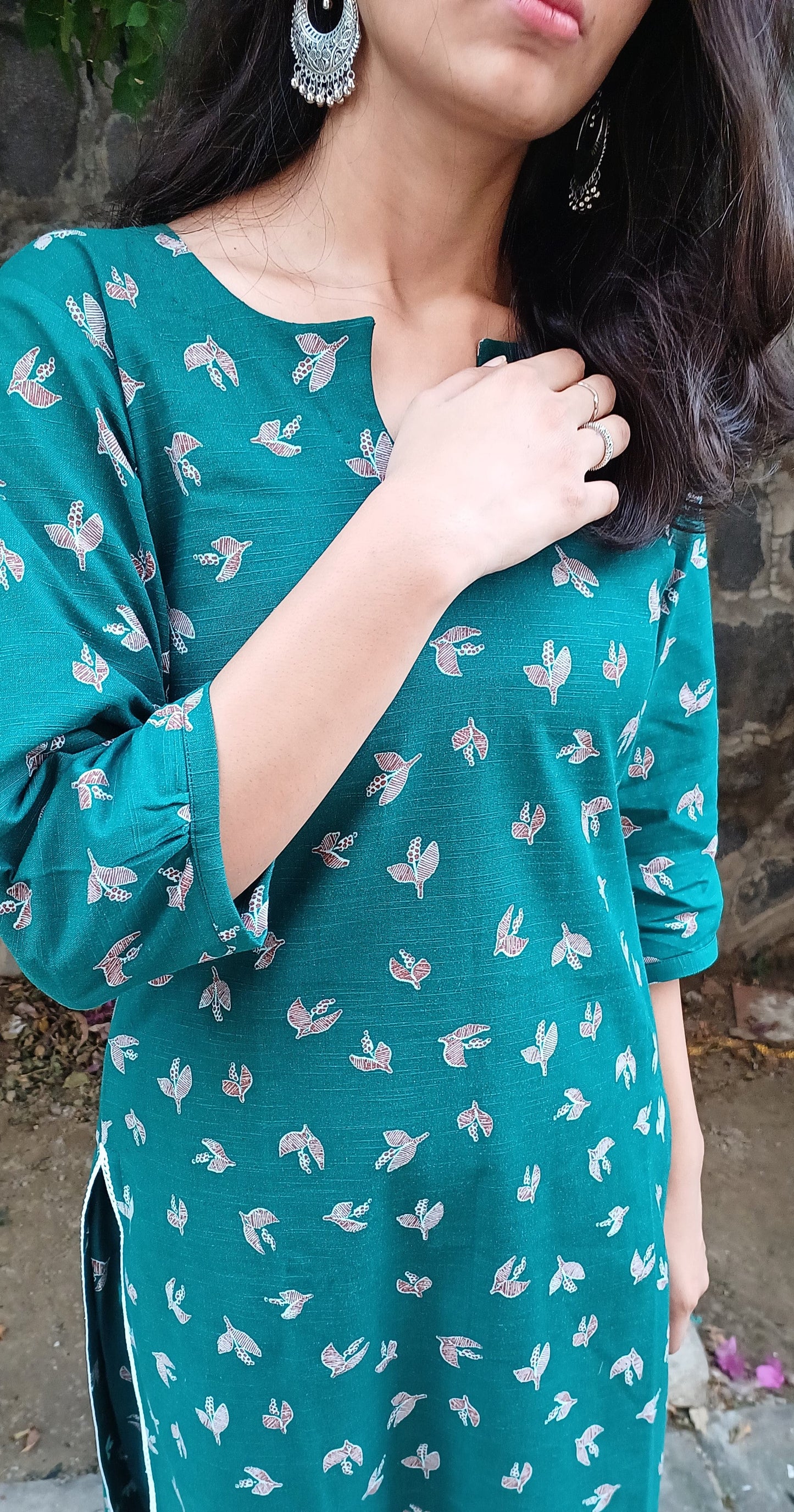 Teal Blue Bird Kurta Set
