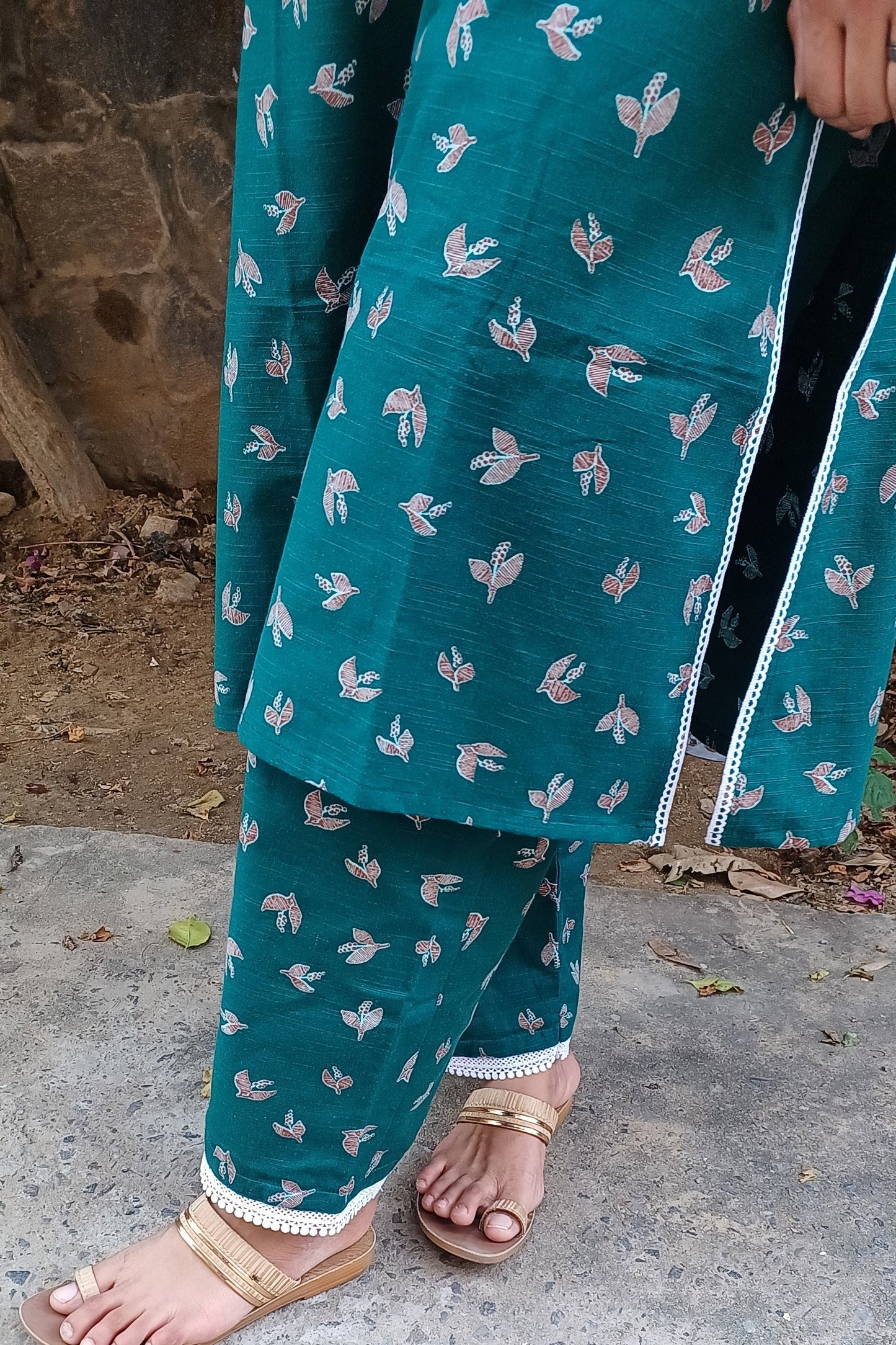 Teal Blue Bird Kurta Set