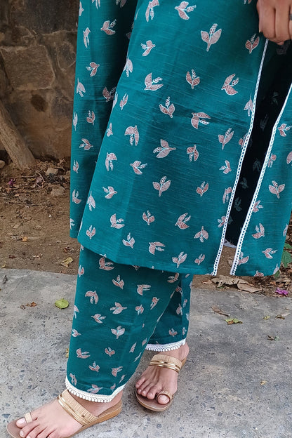 Teal Blue Bird Kurta Set