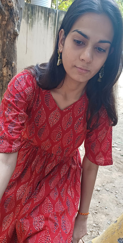 Ajrakh Flare A-Line Long Kurta