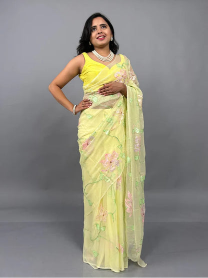 Mrunal - Hand Painted Pre-Pleated Chiffon Saree