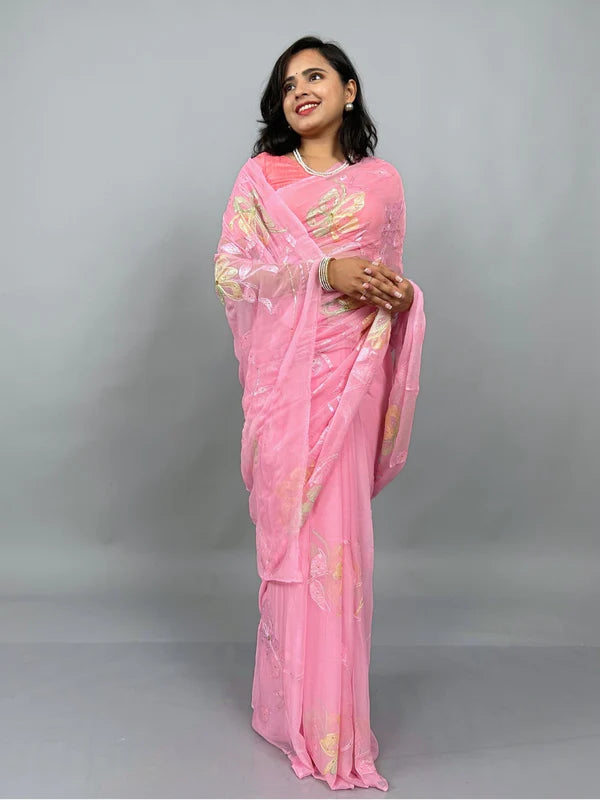 Mrunal - Hand Painted Pre-Pleated Chiffon Saree