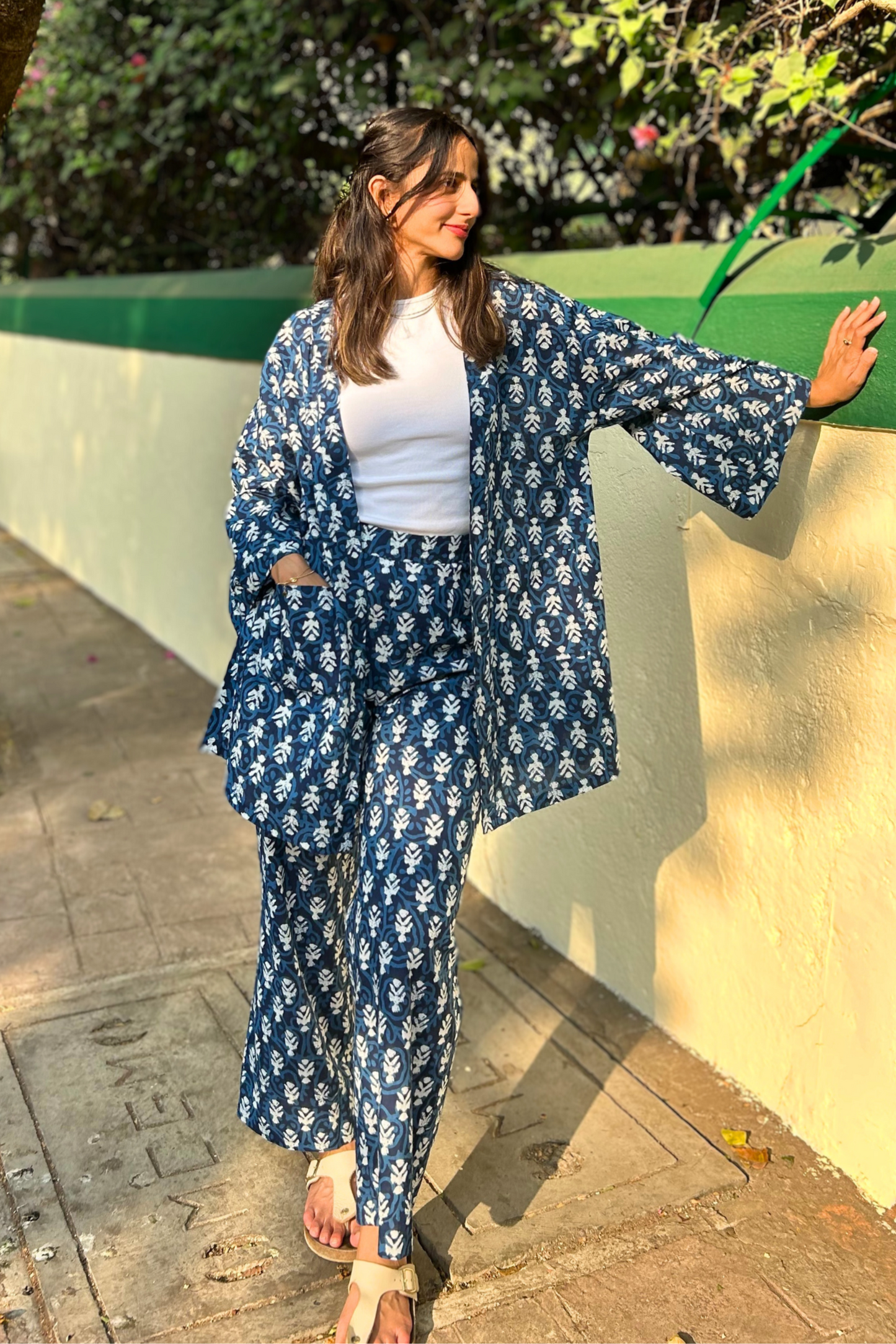 Stylish And Comfortable Indigo Shrug And Pant Co-ord Set