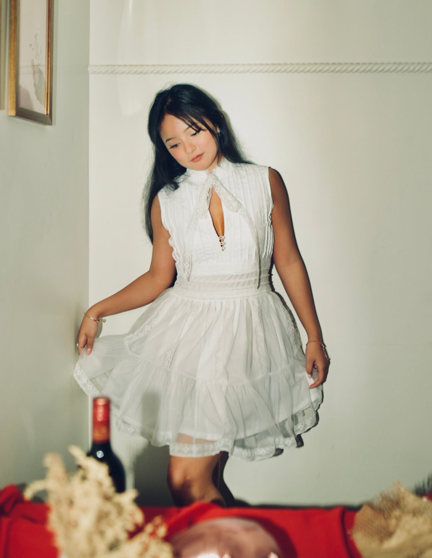 Aura White Lace & Bow Dress