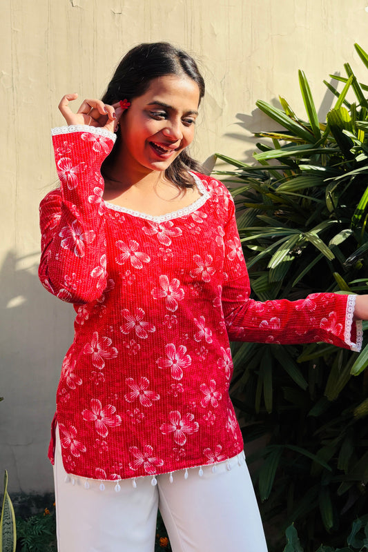 Cherry Red Cotton Kurti