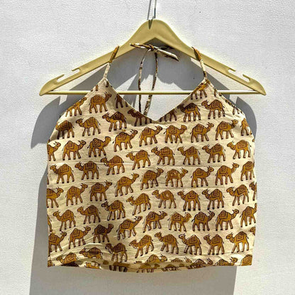 Camel Handblock Printed Cotton Top
