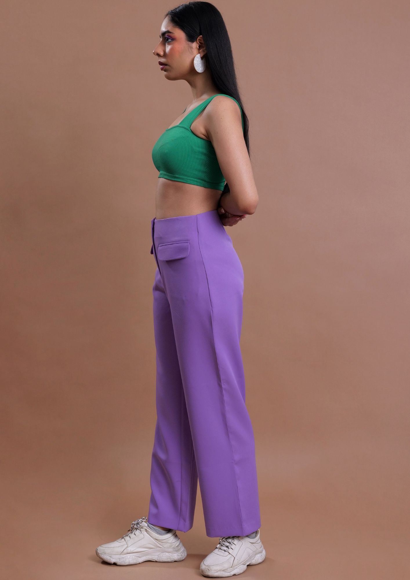 High Waist Straight Trousers With Front Pockets