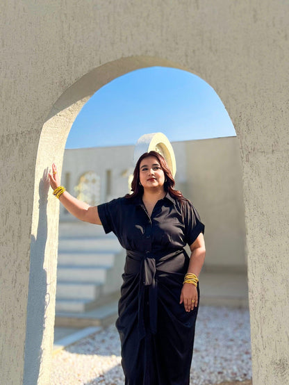 Serve Luxe Satin Tie-Front Midi Dress