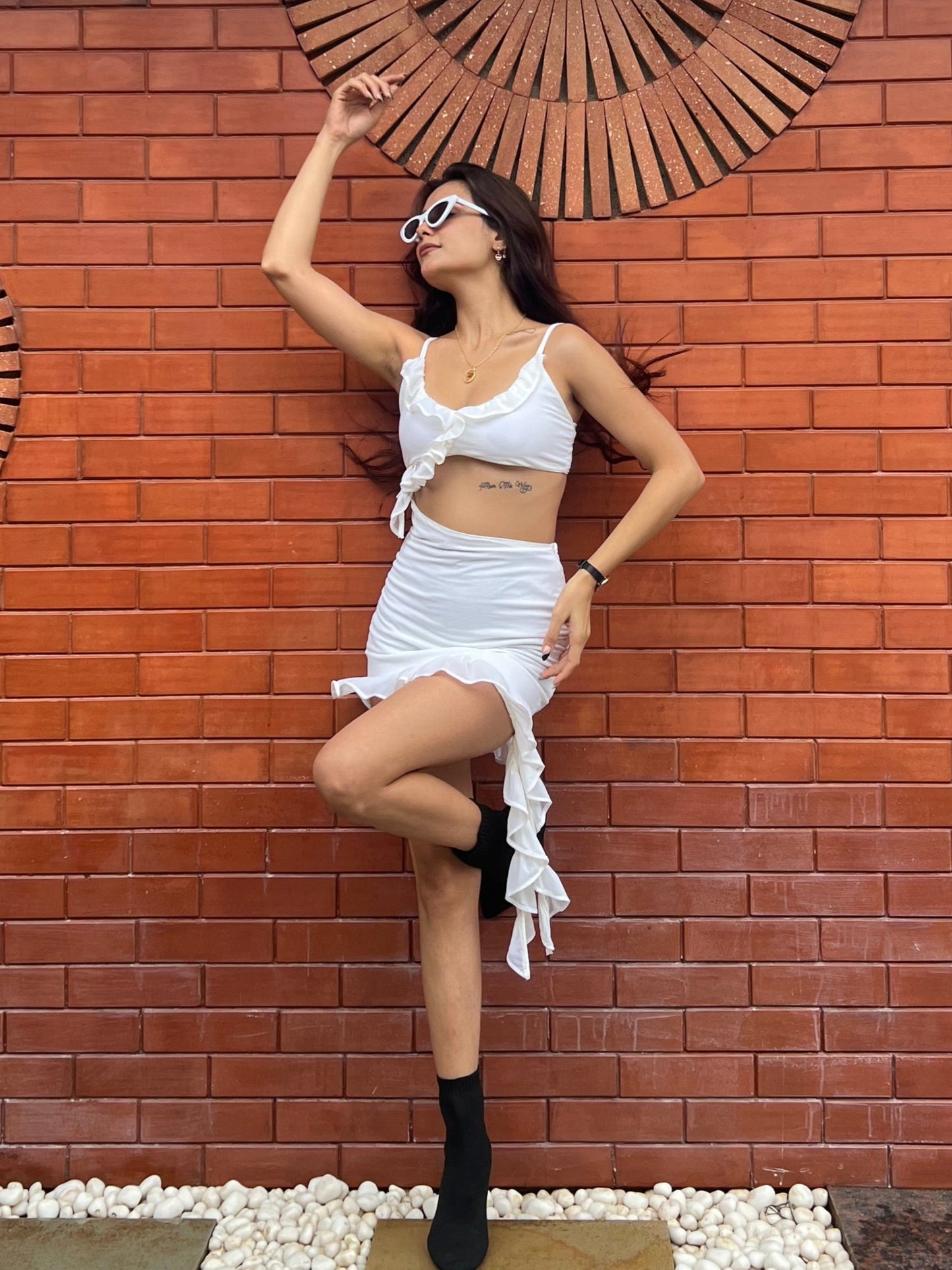 White Ruffle Cut-Out Mini Dress