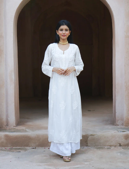Aafreen White on White Chikankari Kurta