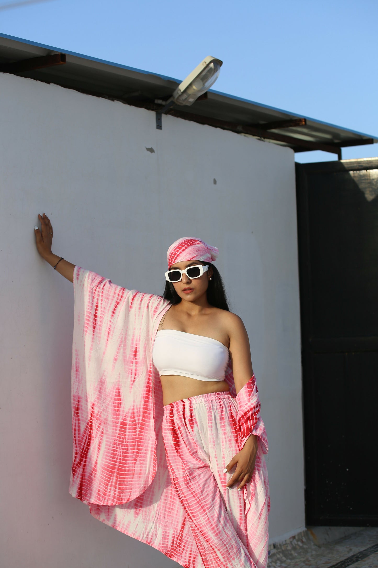 Fuchsia Shibori Shrug Trouser Set