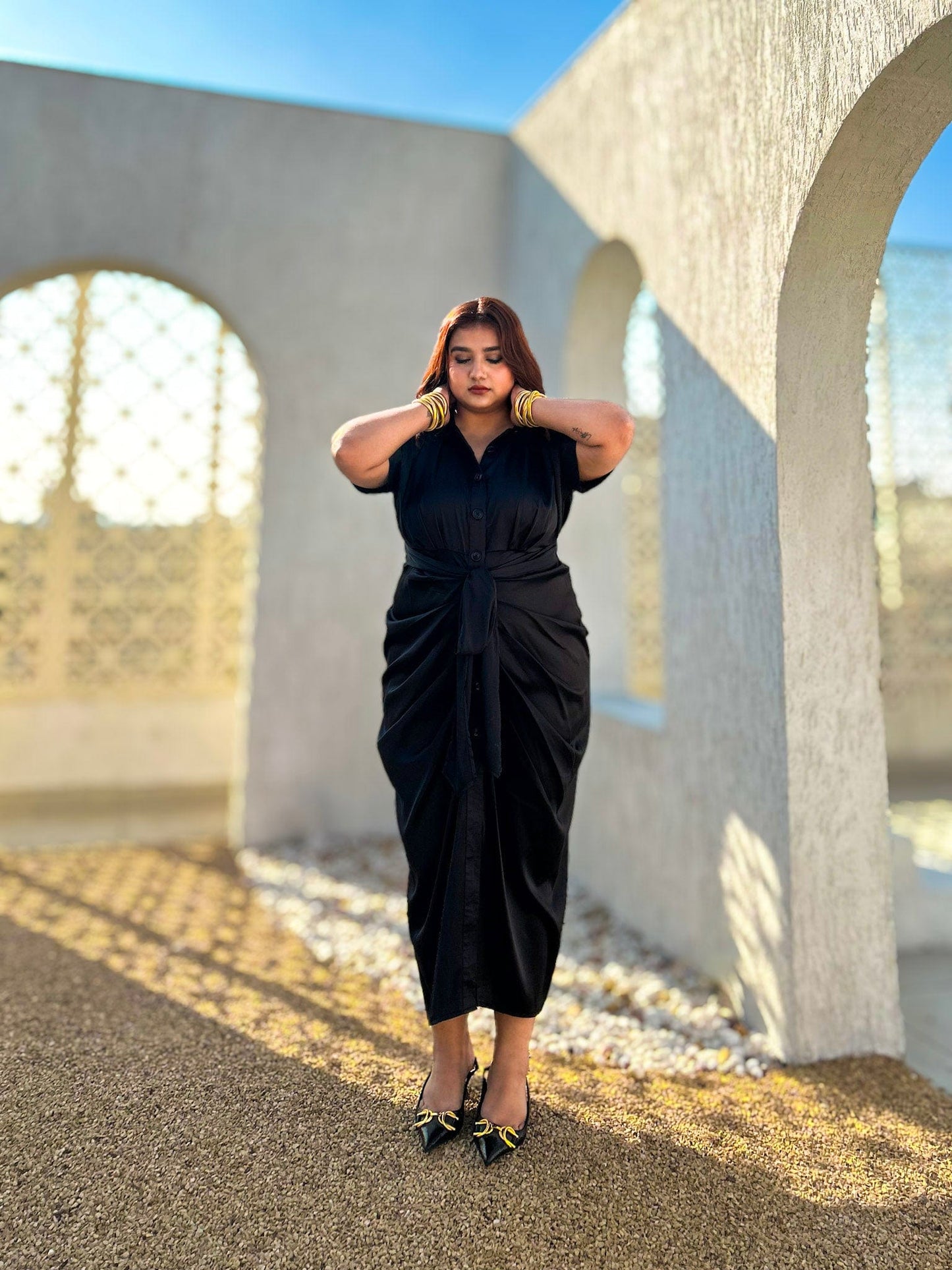 Serve Luxe Satin Tie-Front Midi Dress