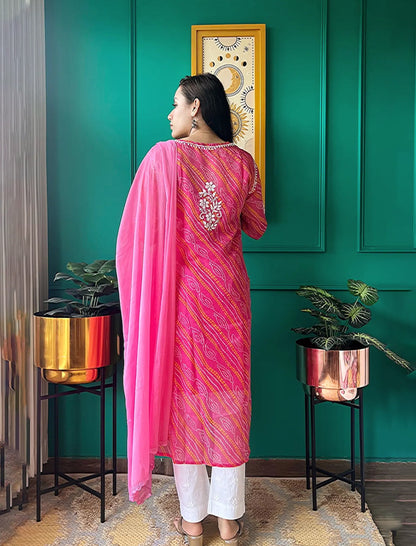 Farhad Gulab Bandhej-Chikan Kurta