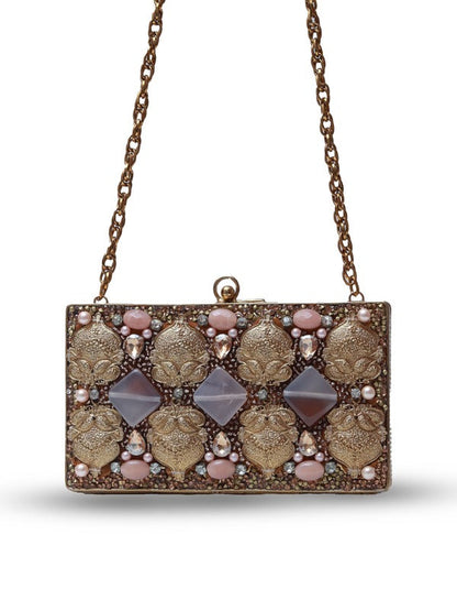 Arya Embellished Brass Clutch