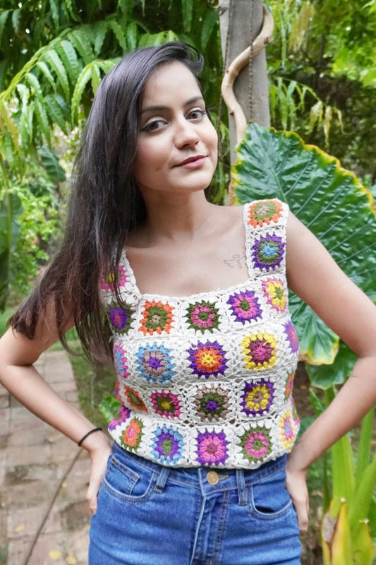 White Floral Crochet Top