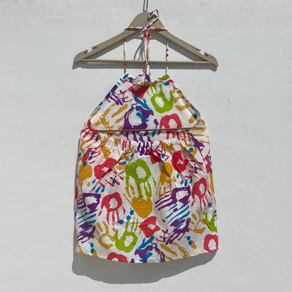 Multicolor Handprint Holi Halter Neck Top