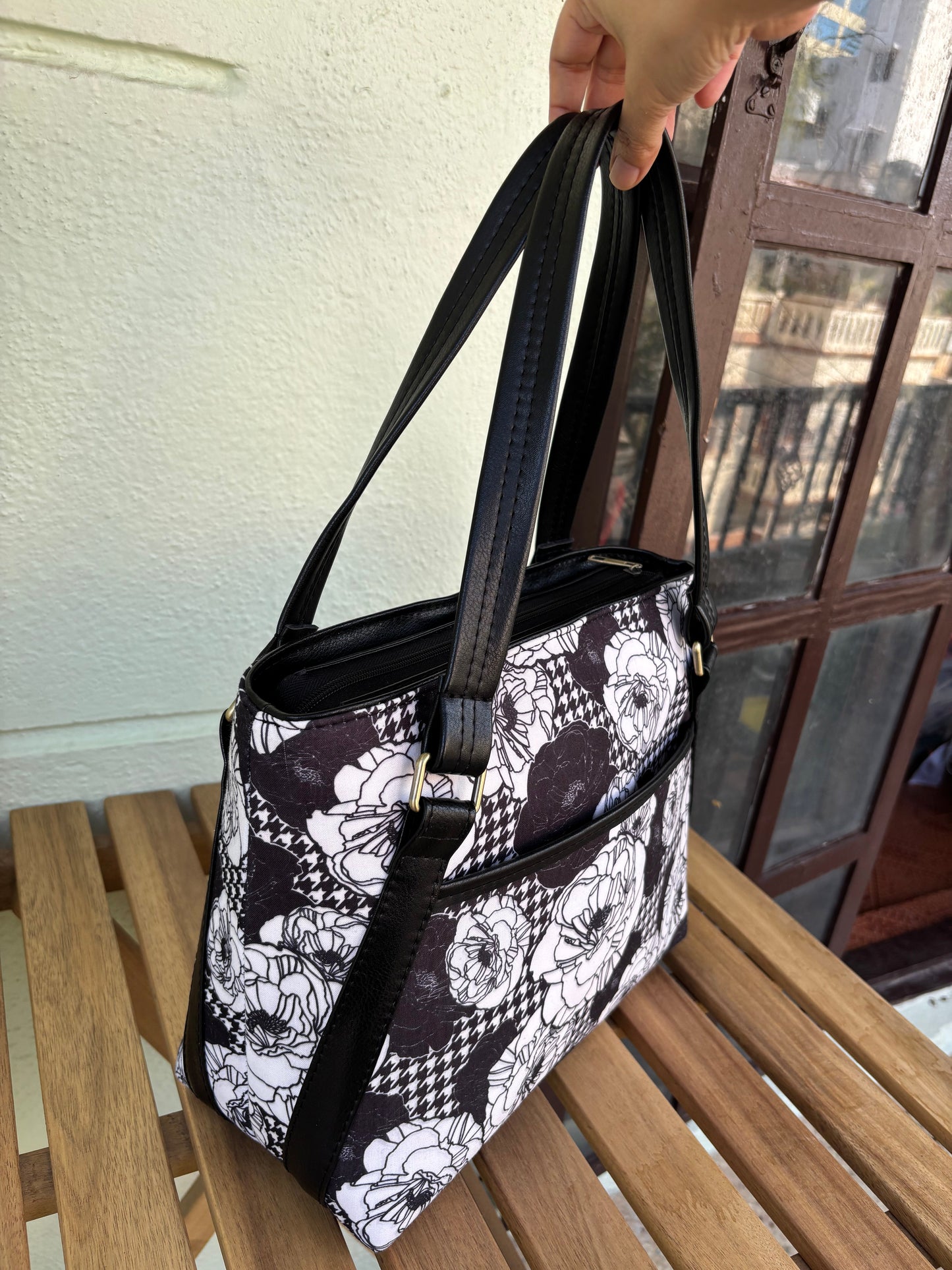 Monochrome Bloom Handcrafted Tote