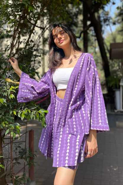 Pure Cotton Purple Shrug And Shorts Set
