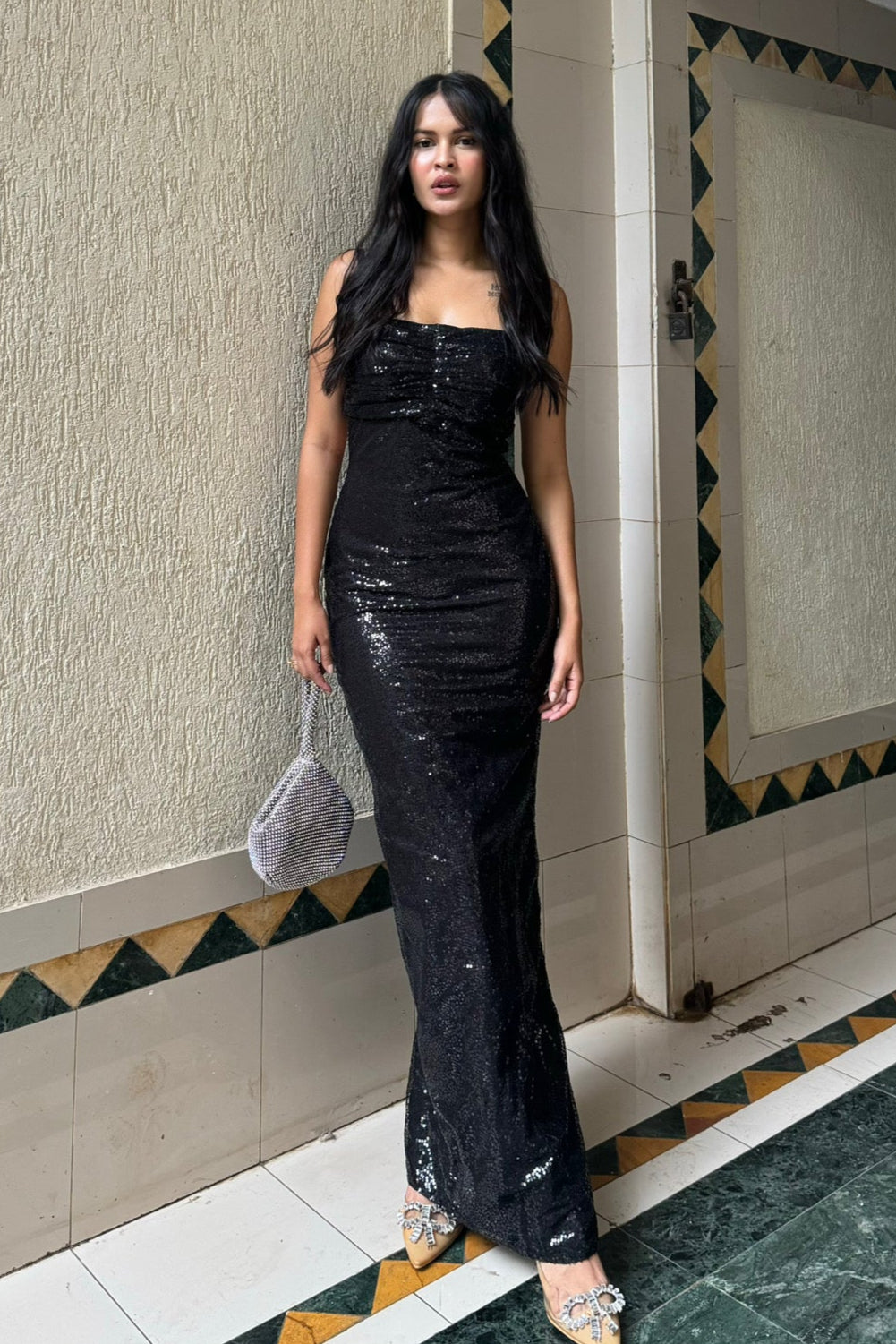 Sequin Black Maxi Cut-Out Dress