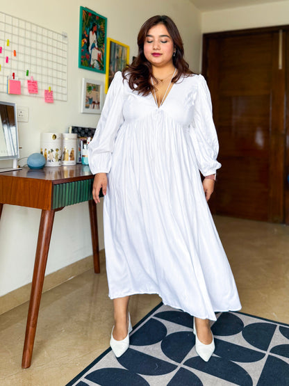 White Celine V Neck Maxi Dress