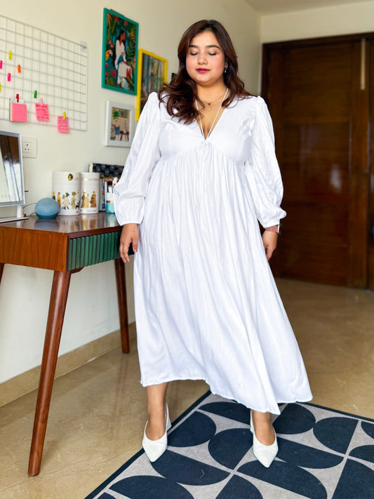 White Celine V Neck Maxi Dress