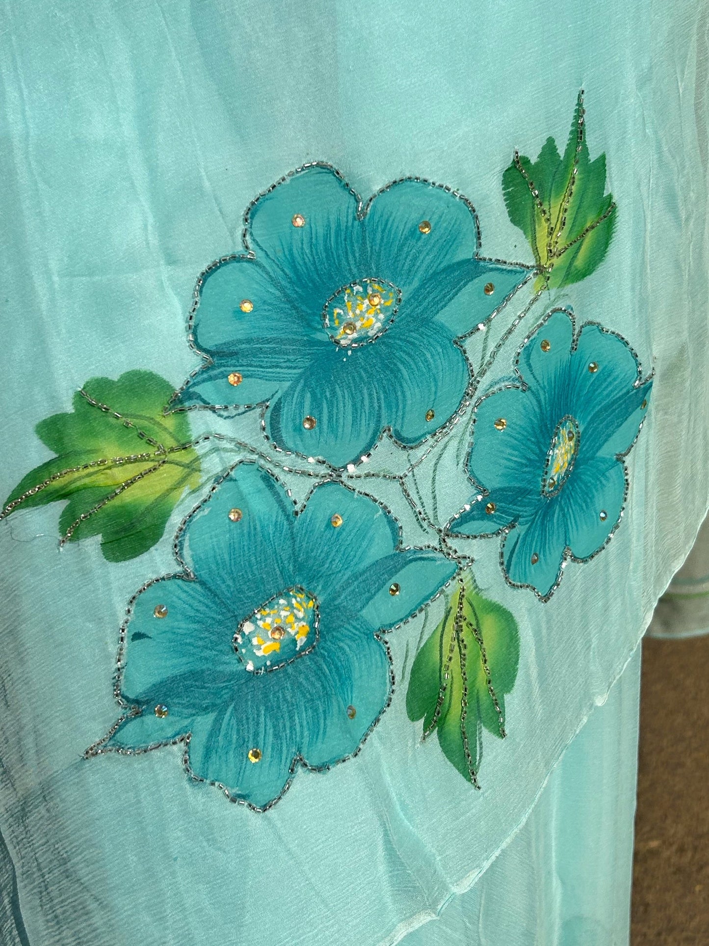 Gudhal ka Phool - Hand Painted Pre Pleated Chiffon Saree