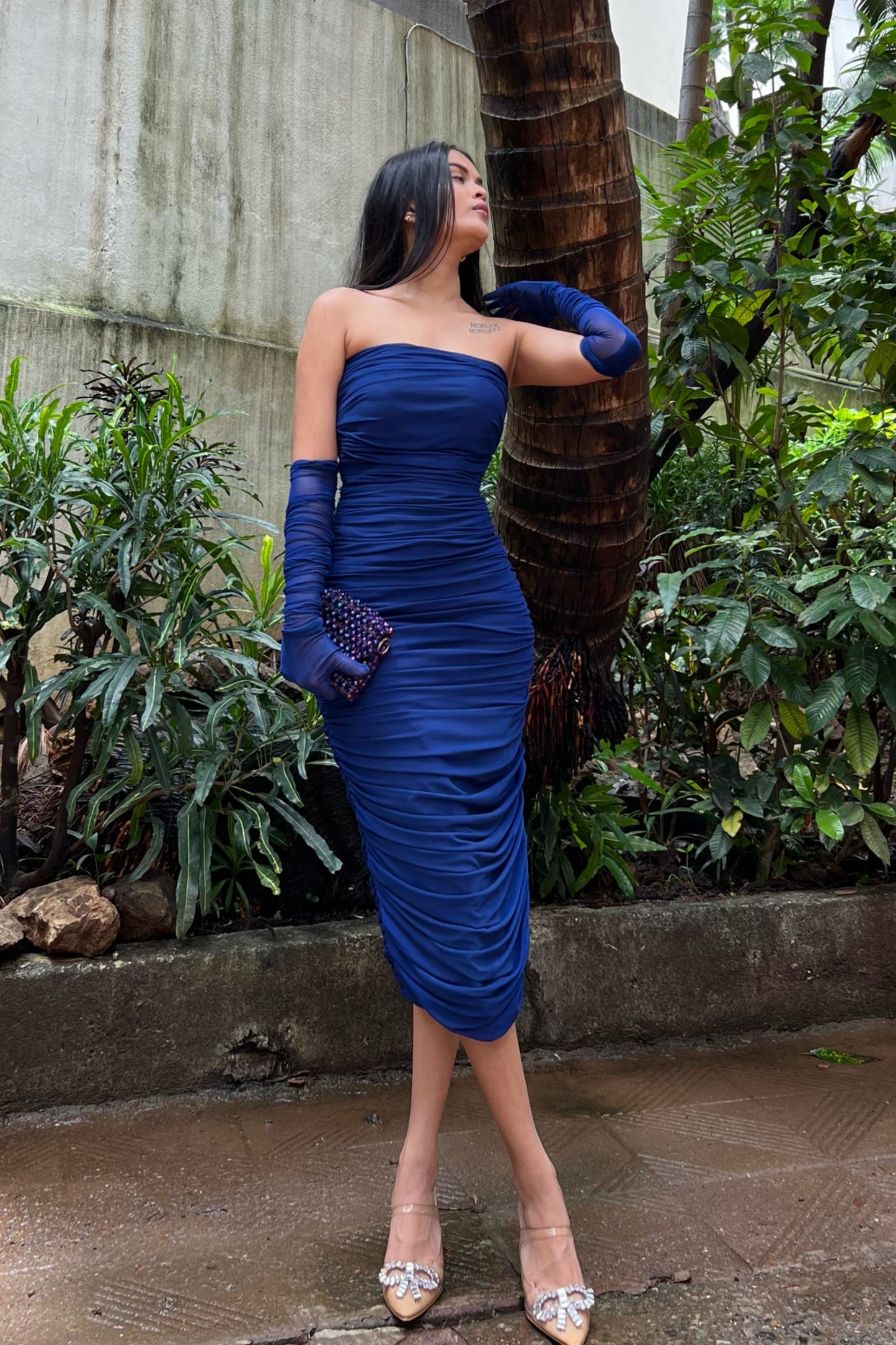 Gloves Padded Midi Dress
