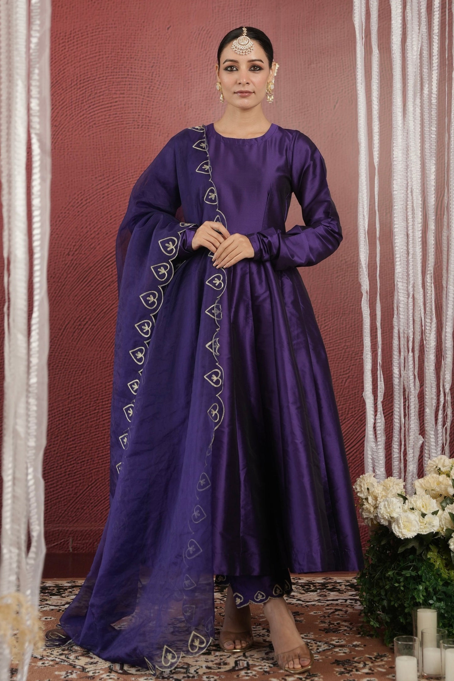 Chand Hand-dyed Purple Silk Aari Anarkali Set