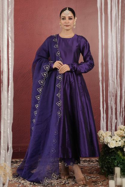 Chand Hand-dyed Purple Silk Aari Anarkali Set