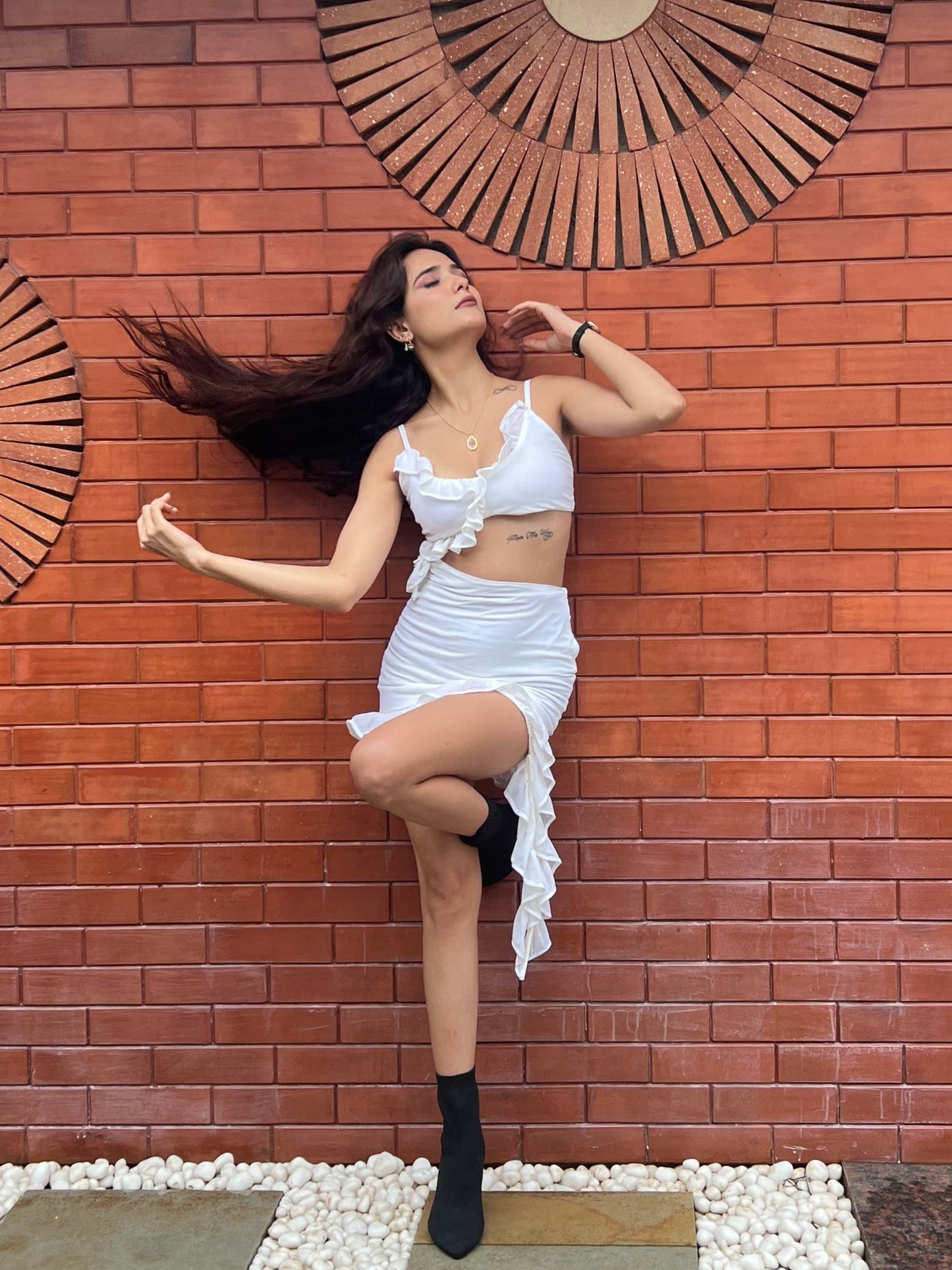 White Ruffle Cut-Out Mini Dress