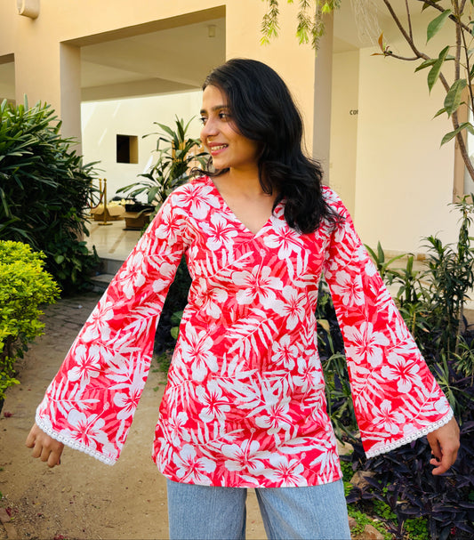 Gulnaar Classic Floral Pink Kurti