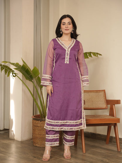 Zara Pure Organza Lace Work Suit Set