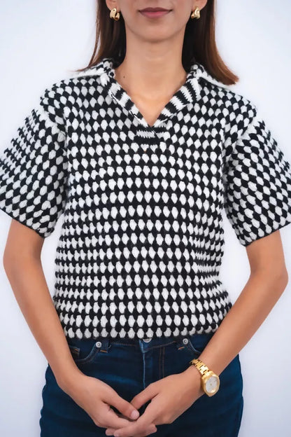 Adam Black and White Checkered Crochet Shirt