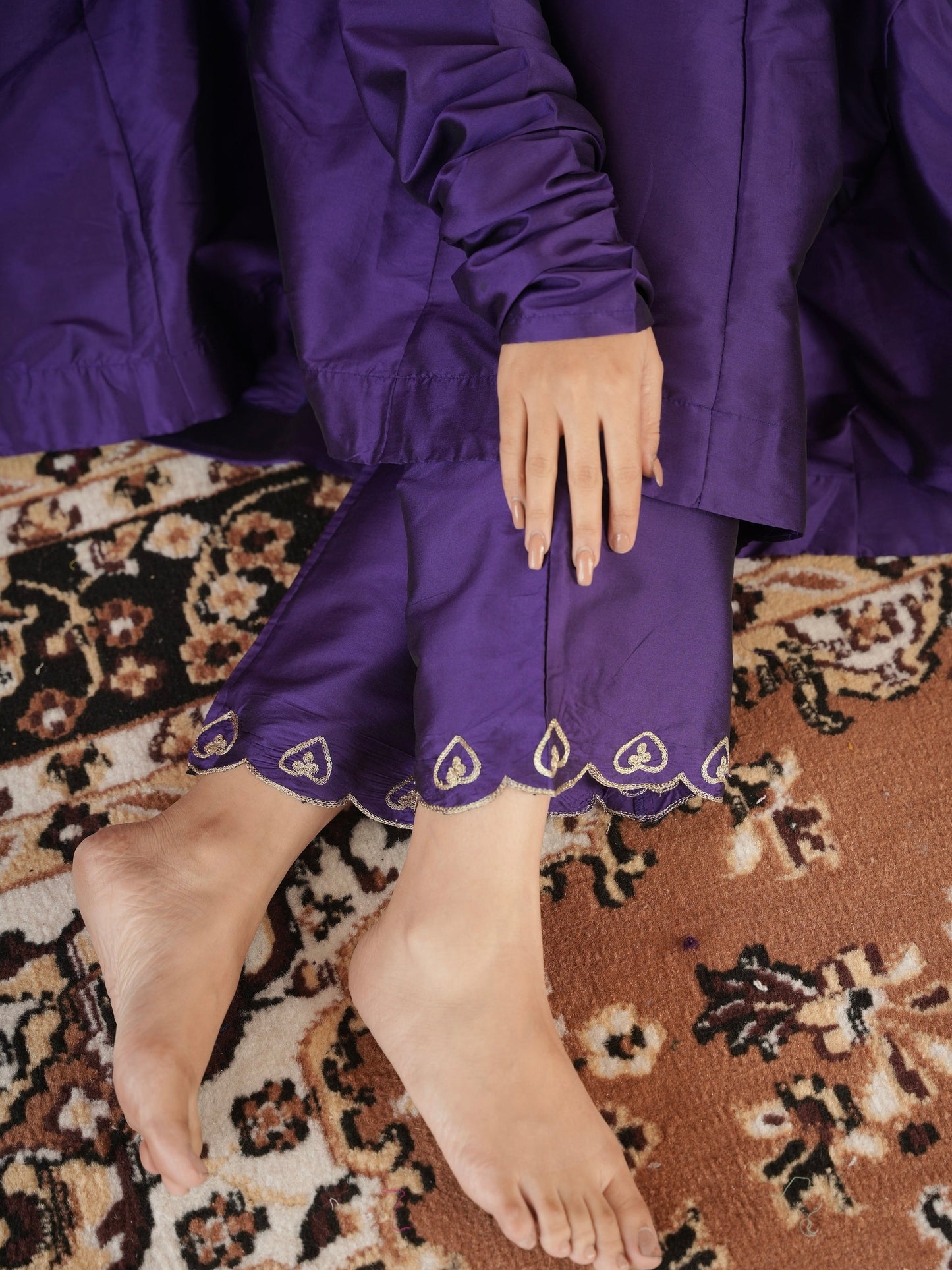 Chand Hand-dyed Purple Silk Aari Anarkali Set