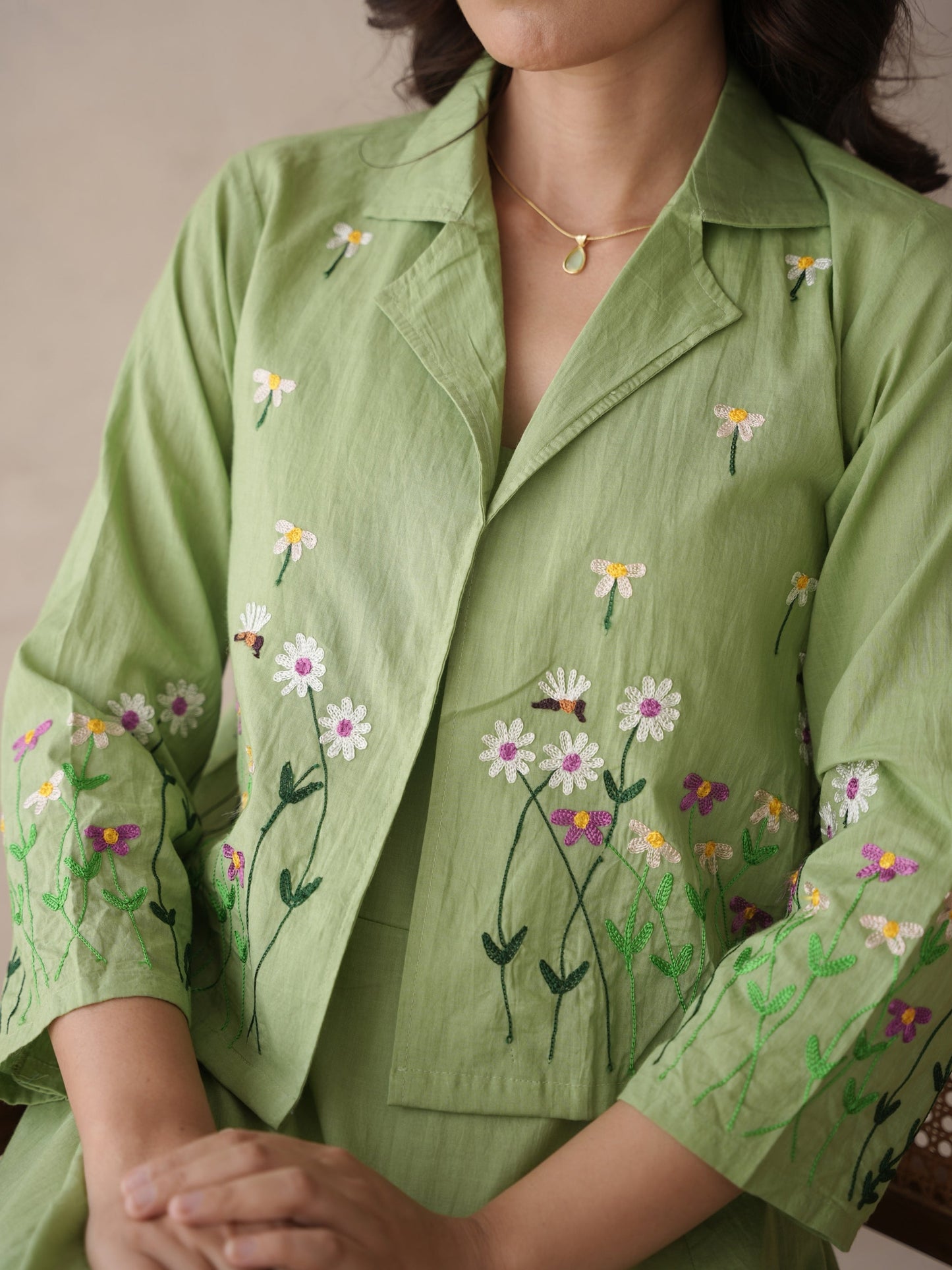 Noir Embroidery Cotton Jacket Dress