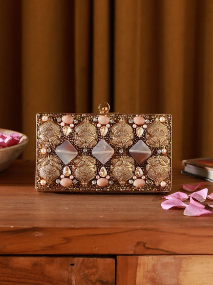 Arya Embellished Brass Clutch