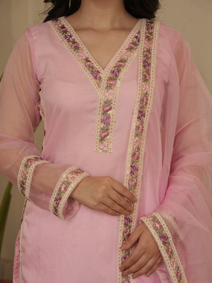 Zara Pure Organza Lace Work Suit Set