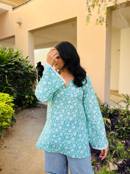 Meher Sky Blue Handblock Print Kurti