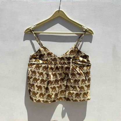 Camel Handblock Printed Cotton Top