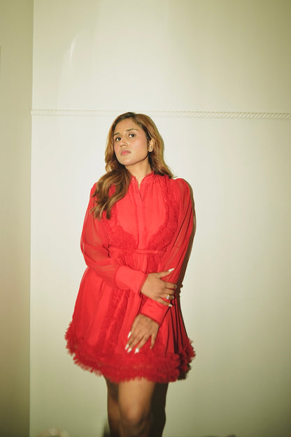 Crimson Crush Georgette Dress