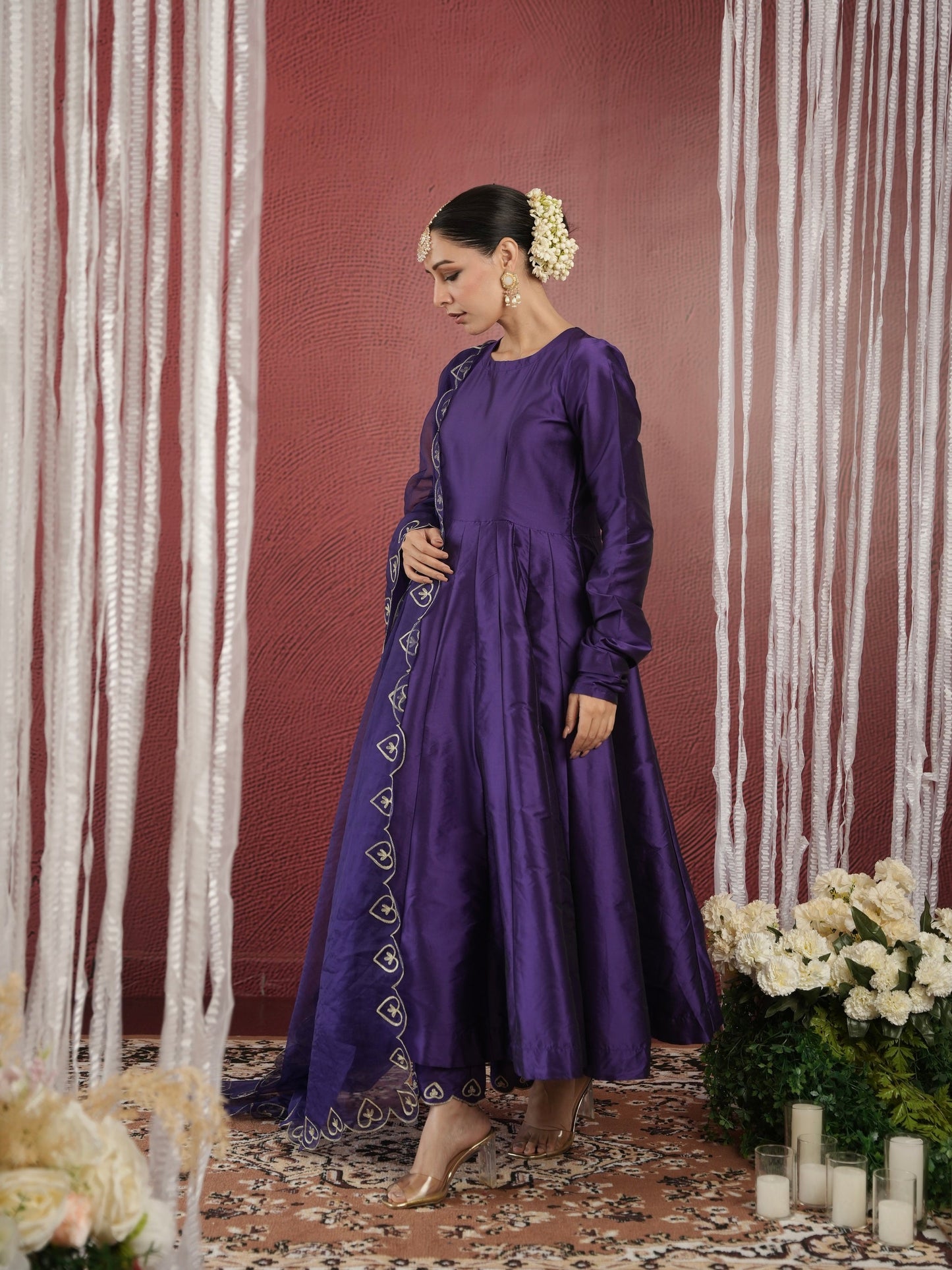 Chand Hand-dyed Purple Silk Aari Anarkali Set