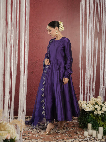 Chand Hand-dyed Purple Silk Aari Anarkali Set