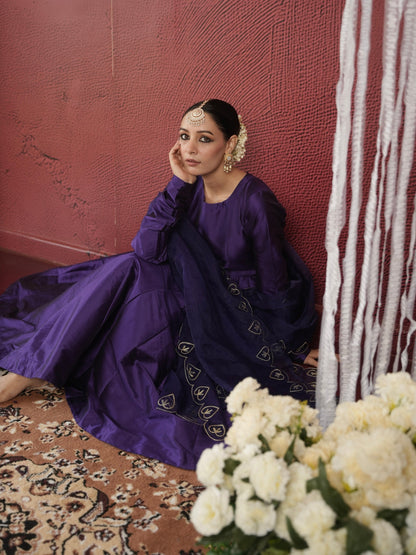 Chand Hand-dyed Purple Silk Aari Anarkali Set