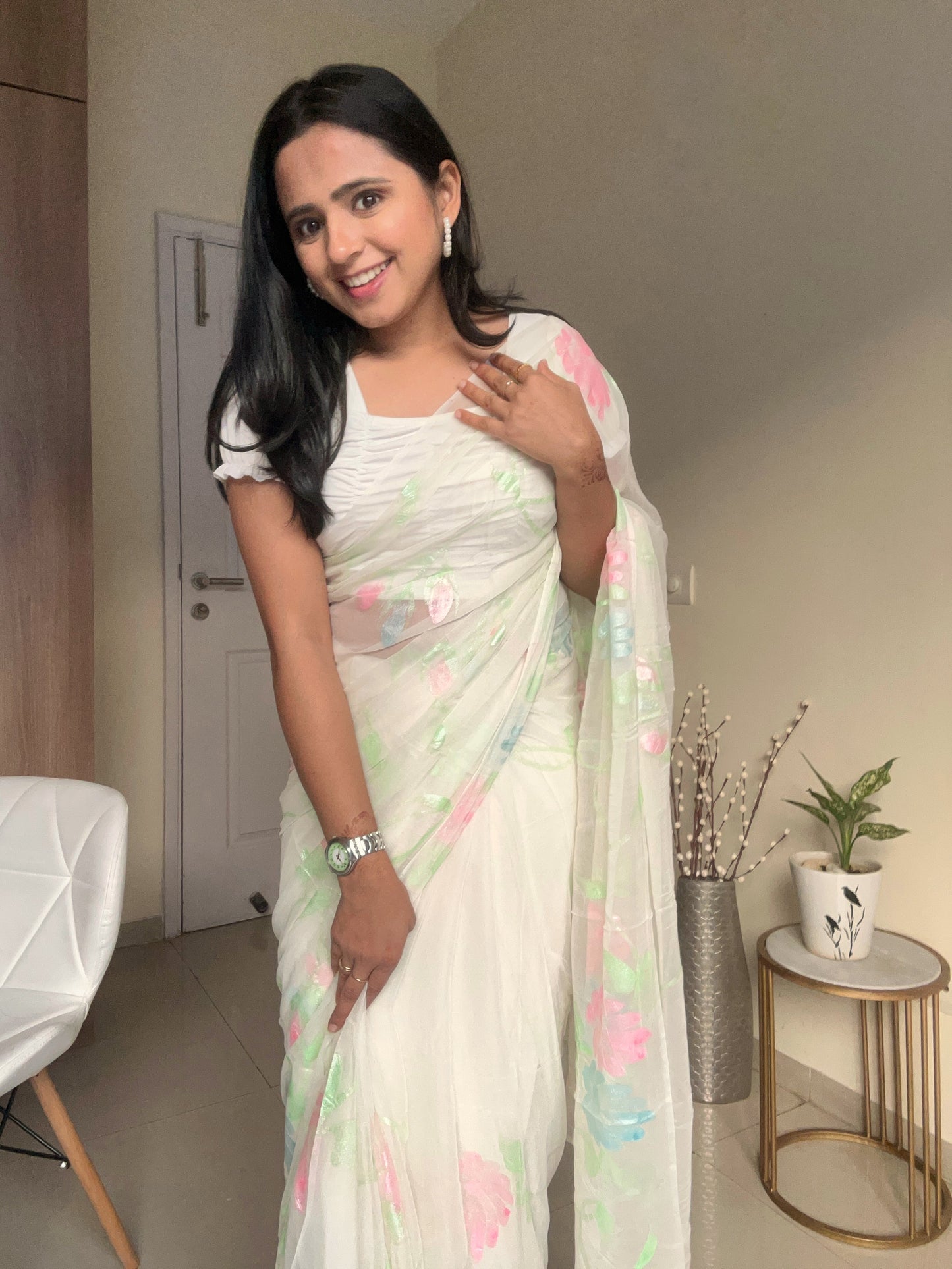 Gulabo - Handpainted Ready To Wear Chiffon Saree