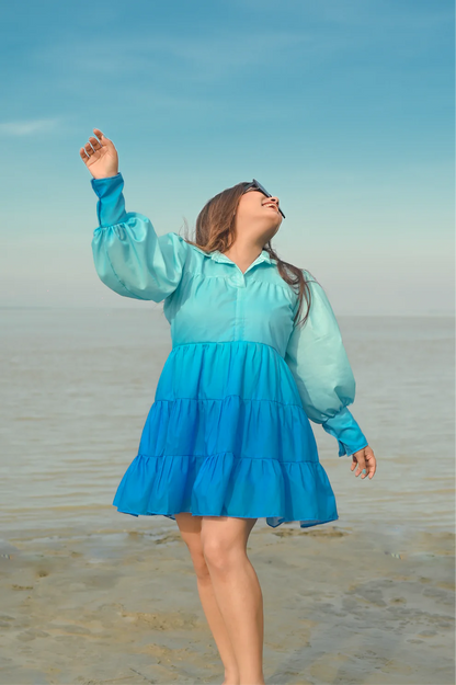 Muslin Cotton Blue Ombre Shirt Dress
