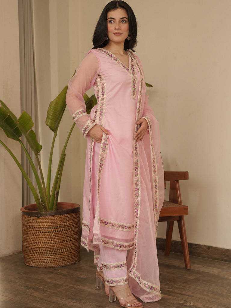 Zara Pure Organza Lace Work Suit Set