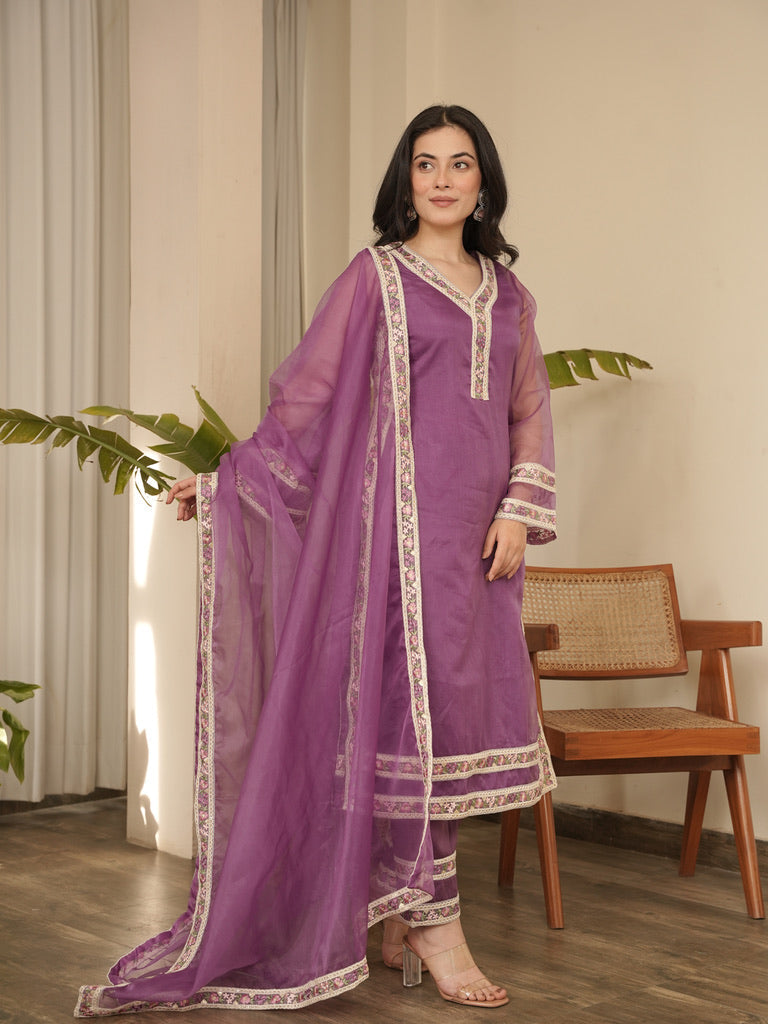 Zara Pure Organza Lace Work Suit Set