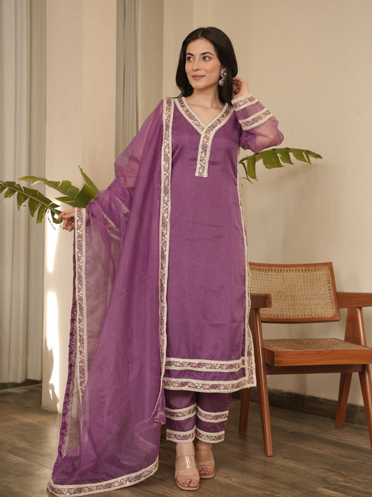 Zara Pure Organza Lace Work Suit Set